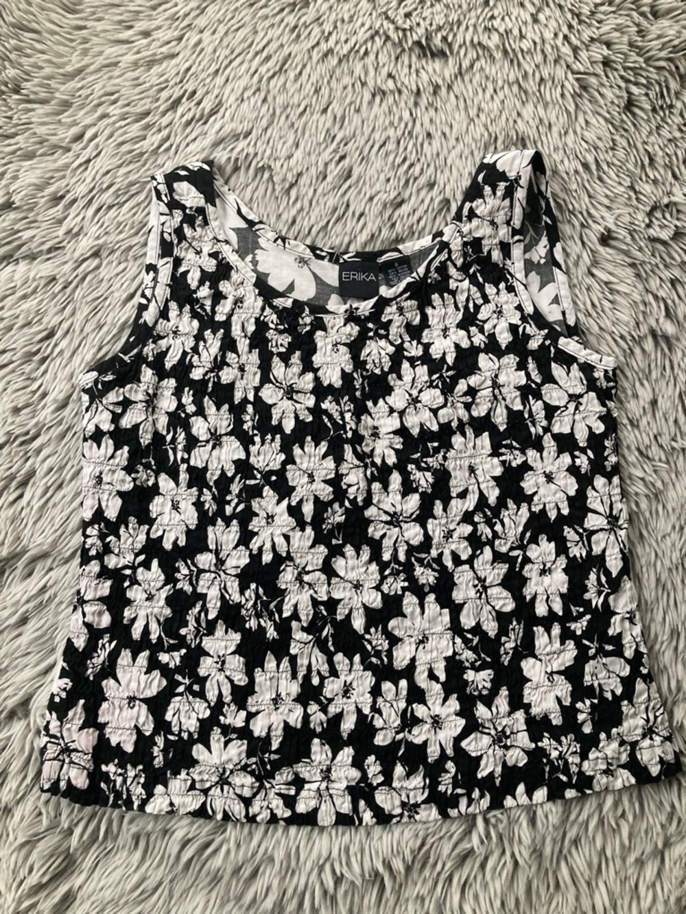 Erika SMALL  Black Floral Pattern Tank Top Cotton Rayon